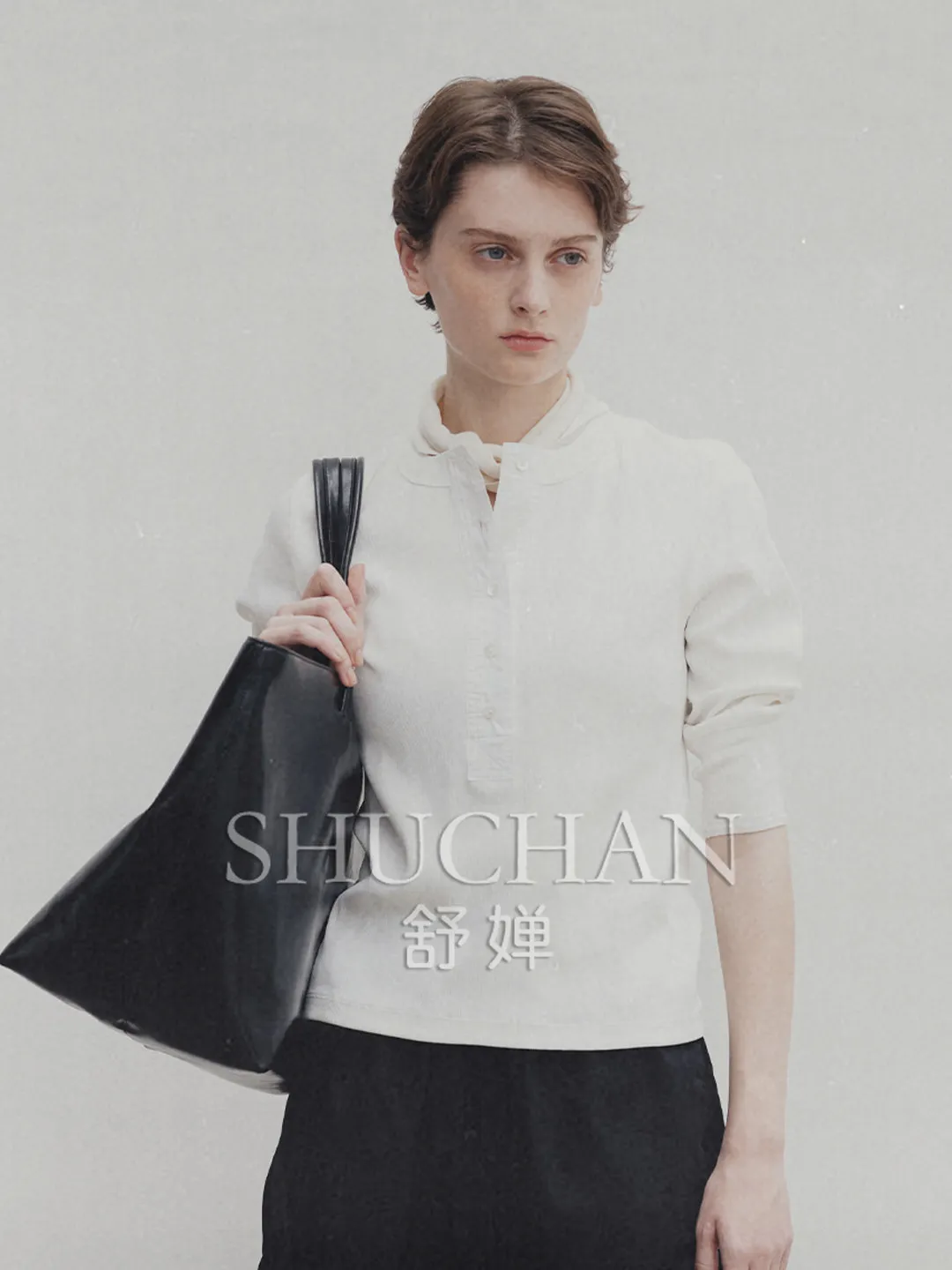T-shirt women's 2026 autumn new Korean high-end slim-fitting Henry collar seven-quarter-sleeved top