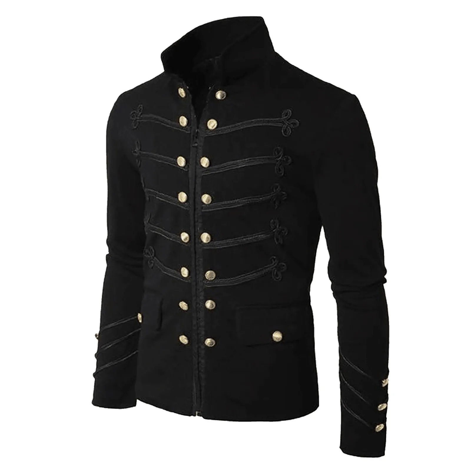 Vestes militaires gothiques Steampunk pour hommes, vestes médiévales vintage solides, manteau de redingote Rock à col montant, combinaison punk rétro masculine, 2024