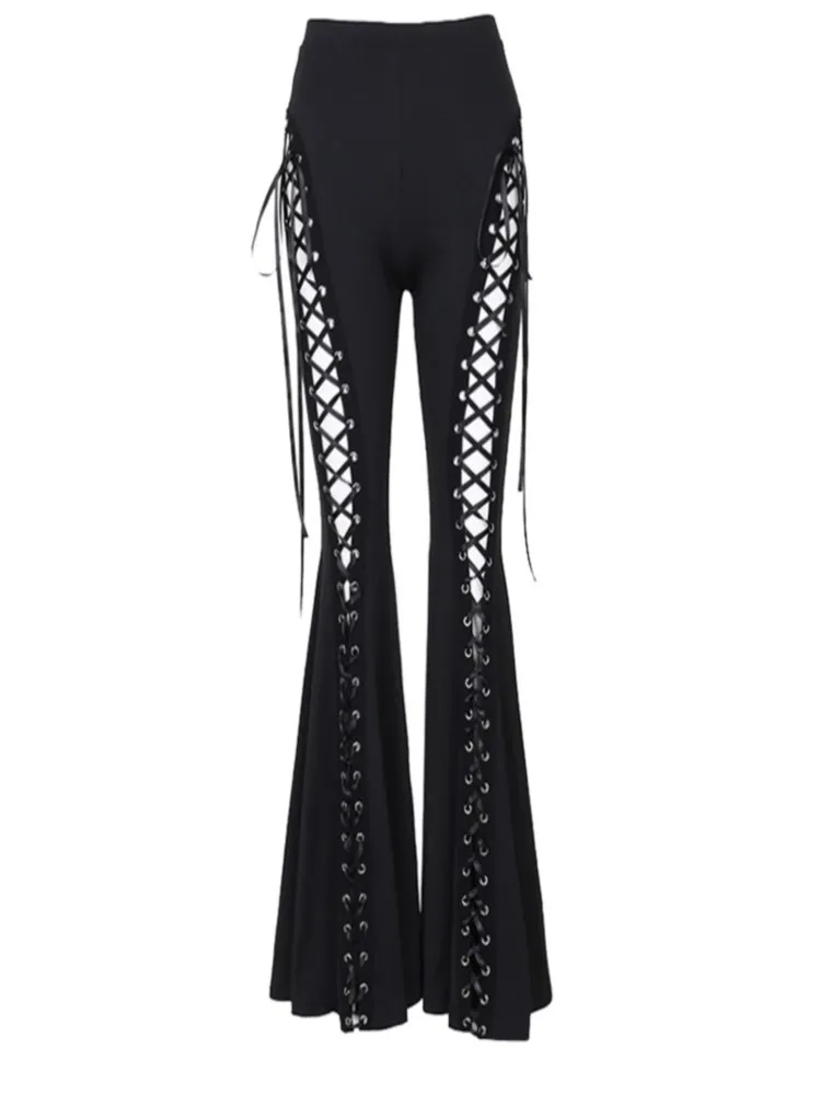 

Design Lace-up Pants Hollow-out Dark Casual