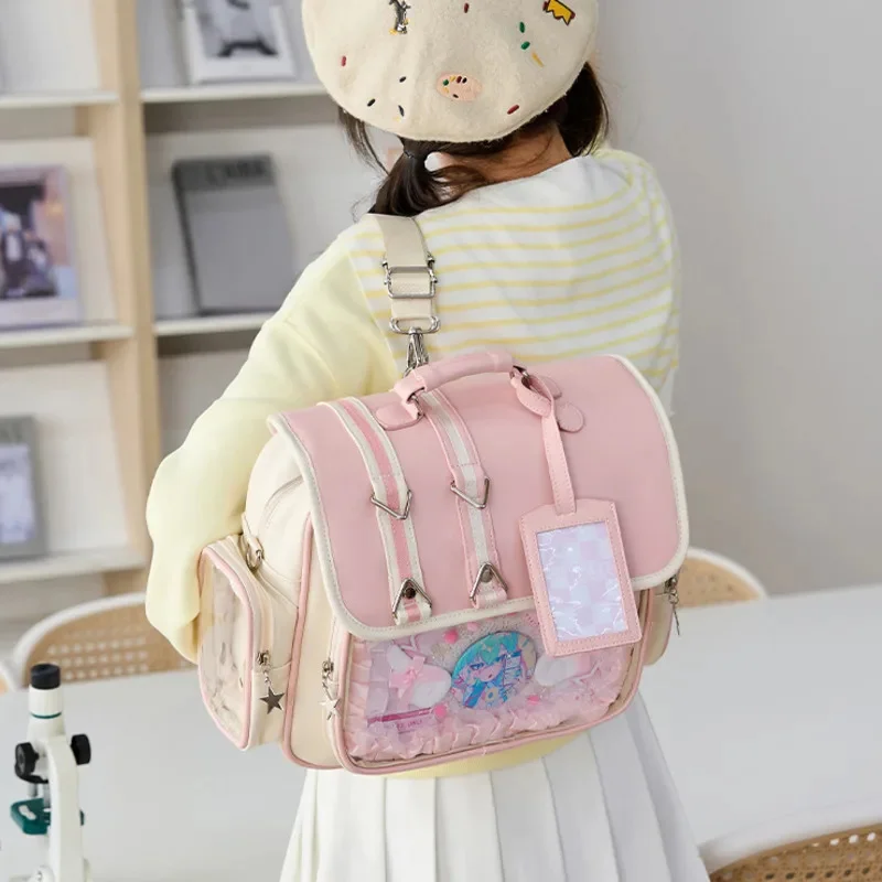 Mochilas estéticas Y2K Itabag JK corte de Lolita Anime japonés doble hombro bolsa para el dolor multicapa bolso oblicuo para mujer