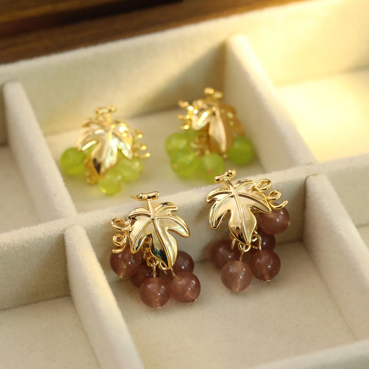 High Quality Grape Drop Earrings For Women Vintage Niche Sterling Silver Pin French Design Fruit Earrings Fresh Pastoral Style