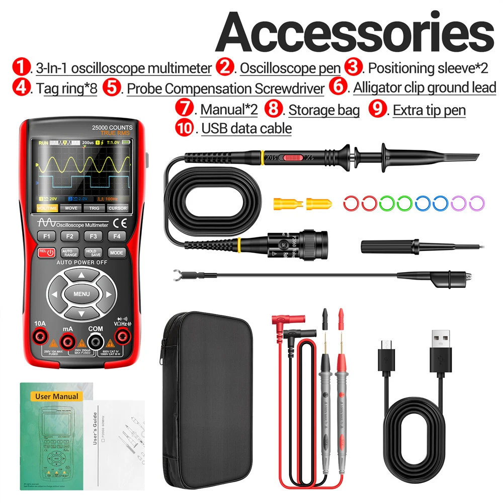 

AOS03 Oscilloscope Multimeter Signal Generator Waveform Output Handheld Battery LCD Screen Display Multimeter Tool