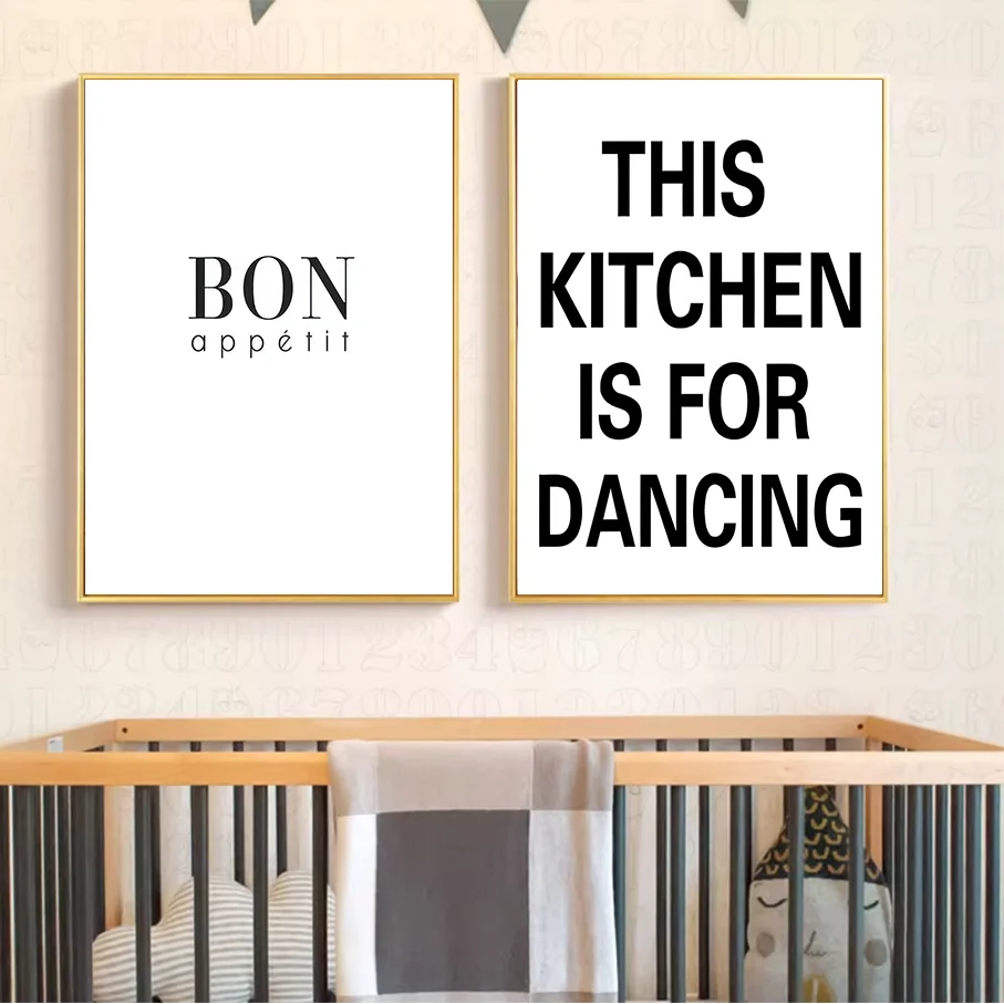 Frameless Canvas Print Wall Art Bon Appetit Kitchen Dancing Quote Typography Poster Home Decor