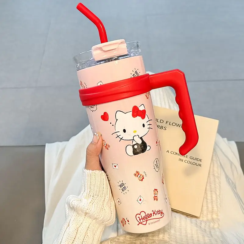 New 1200Ml Cartoon Sanrio My Melody Hello Kitty Thermos Cup High Capacity Kawaii Stainless Steel Water Cup Kuromi Sippy Cup