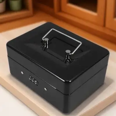 Small Safe Box Lockable Steel Cash Box Combination Lock Portable Large Capacity Money Organizer Hidden Storage Outdoor Key Safe