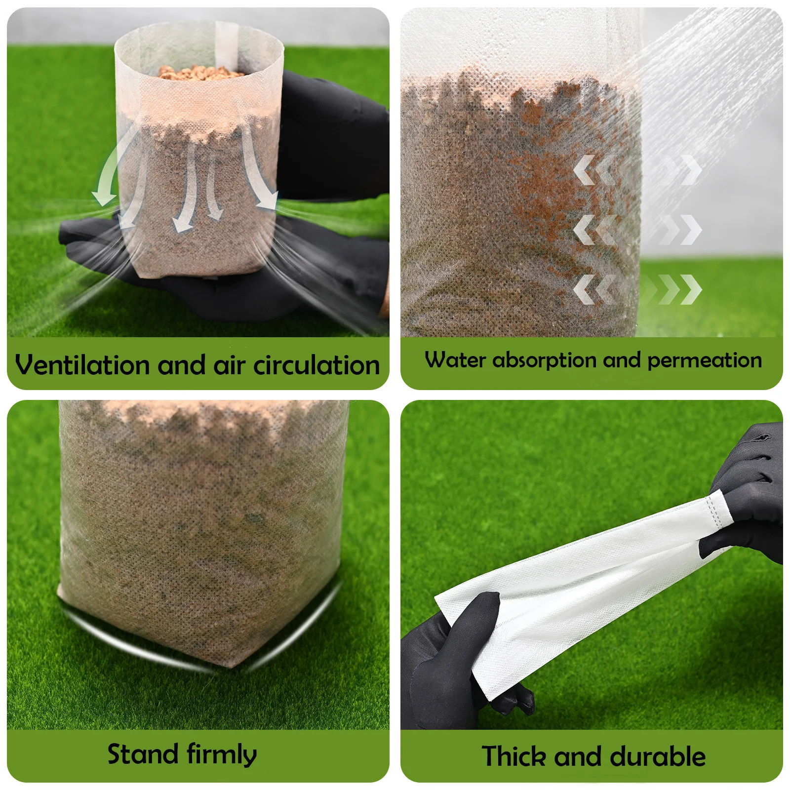 50pcs Nursery Growing Bags Fabric Seedling Pots Non-Woven Eco-Friendly Pouch for Gardening Seed Plant Bag Potato Plant