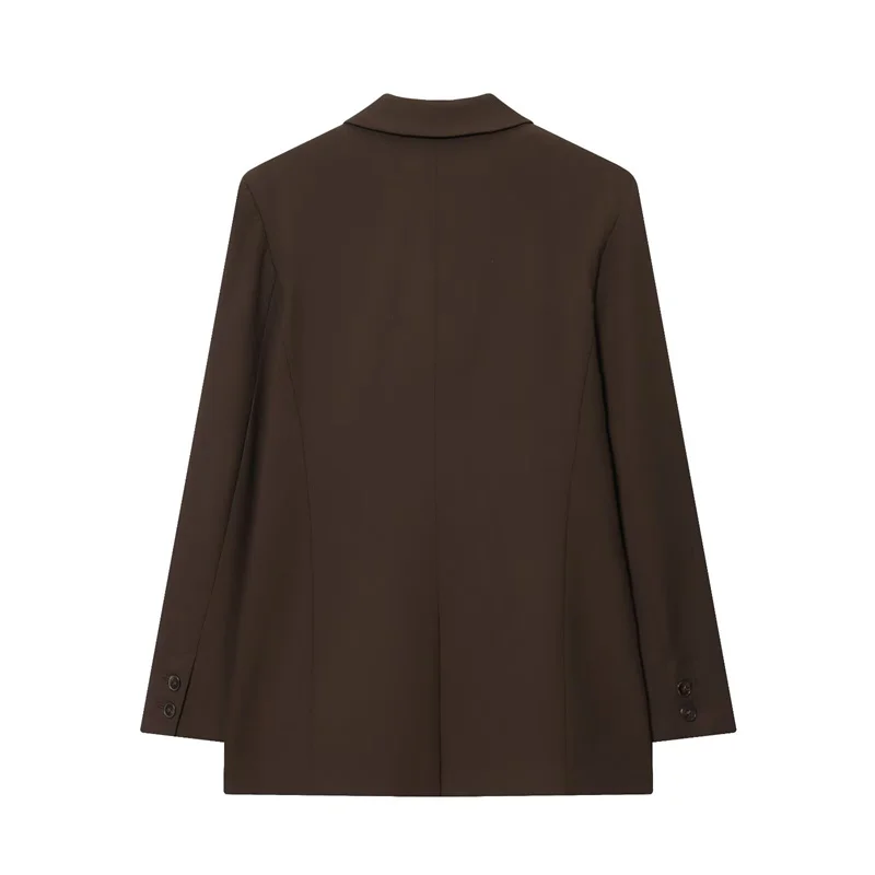 Women's Suit 2025 Autumn New Style Reddish-Brown Long-Sleeve Double-Breasted Blazer with Shoulder Pads and Straight-Leg Pants
