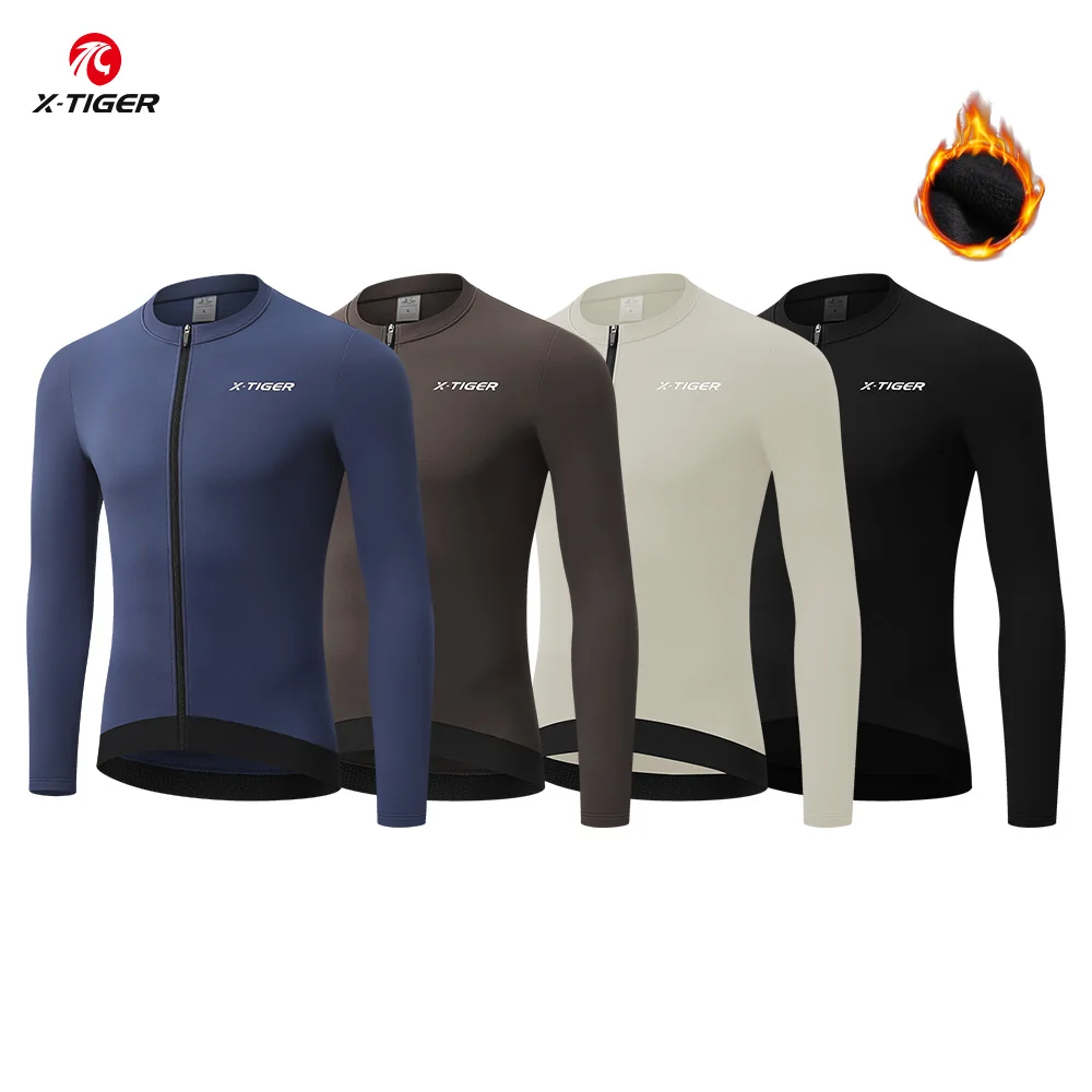 X-TIGER Cycling Jersey Winter Autumn Thermal Fleece Road Bike Cycling Jersey Men's Warm Soft Brushed Breathable Bicycle Clothing