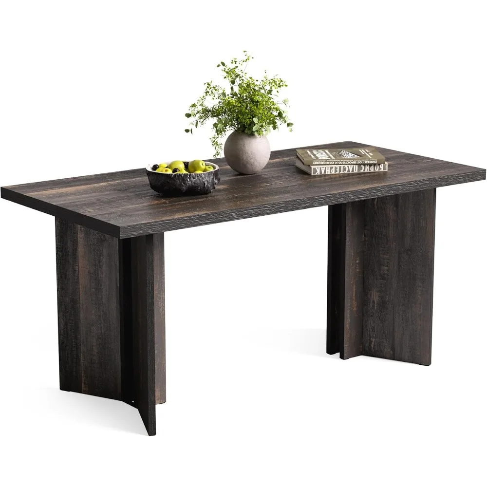 Wooden Dining Table Set for 6, 63-Inch Rectangle Kitchen Table, Modern Dinner Table for Home Dining Room, Kitchen Room,Dark Gre