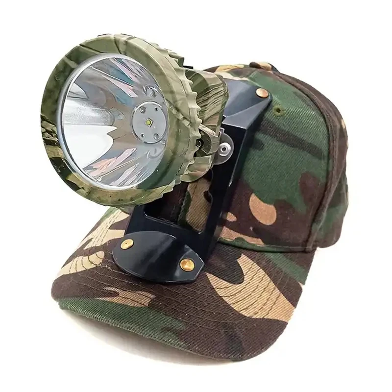 Super brilhante farol LED recarregável, Miner Cap Lamp, impermeável Hunting Light, Tocha cabeça de camo