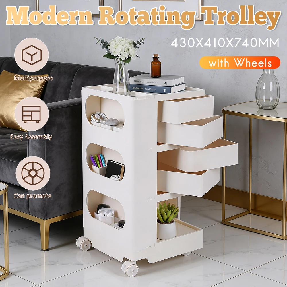 

Multi-Layer Storage Cart with Wheel Swing Out Drawer Nordic Mobile Trolley for Small Apartment Living Room Bedroom Bedside Table