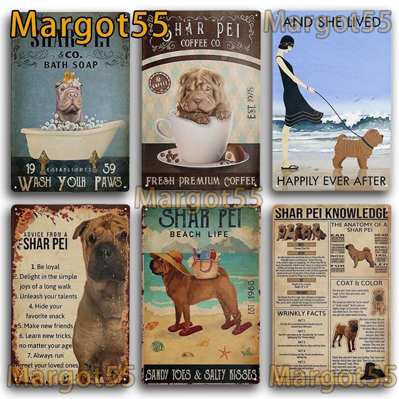 Vintage Decor Metal Poster SHAR PEI Dogs Tin Sign Plates Retro Decor Cafe Home Pet Shop Bedroom Decoration Wall Art Plaque