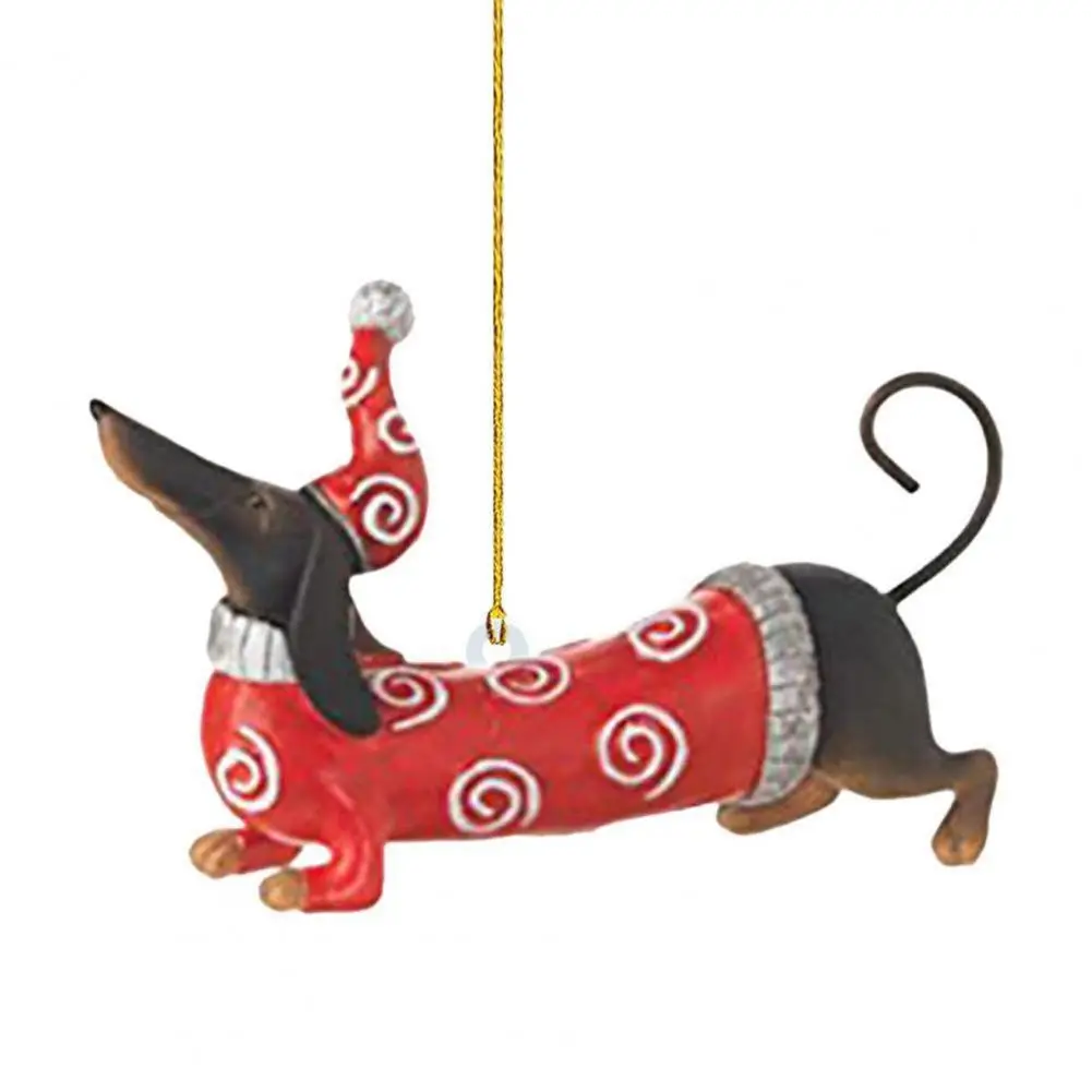 Funny Dog Pendant 3d Dachshunds Dog Christmas Tree Pendant with Lanyard Festive Holiday Decor Shape Vivid Color Party for Dog