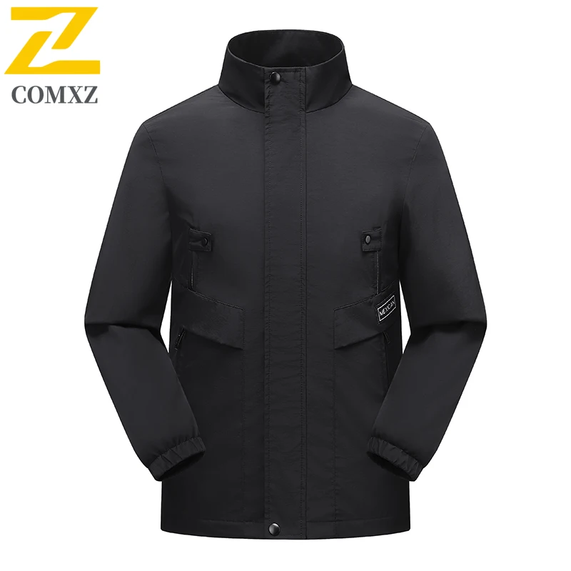 

Простая мужская повседневная куртка, весенне-осенняя ветрозащитная дышащая куртка с большими карманами и воротником-стойкой, уличная дорожная куртка