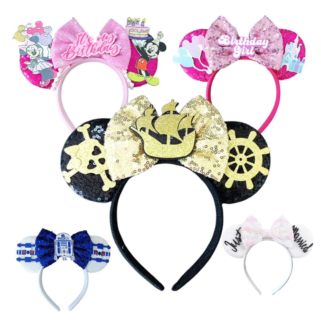 

Newest Minnie Ears Headband for Girls And Women Sequin Bow Hairband for Birthday Festival Party Kid Adult Hair Accessories Gift