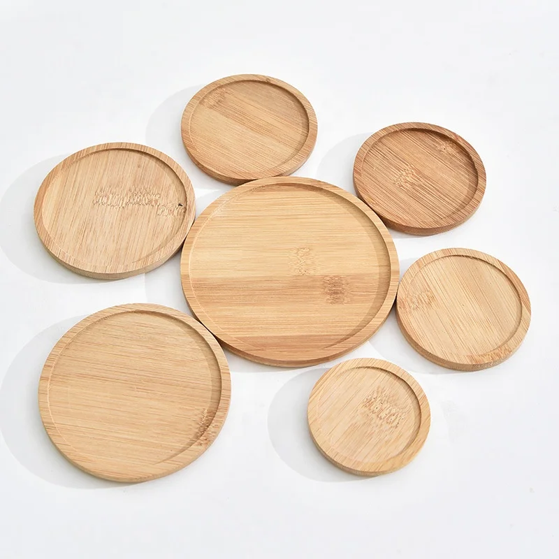 Worth natural bamboo round mini small decorative flower pot tray ceramic flower pot tray plant tea saucer