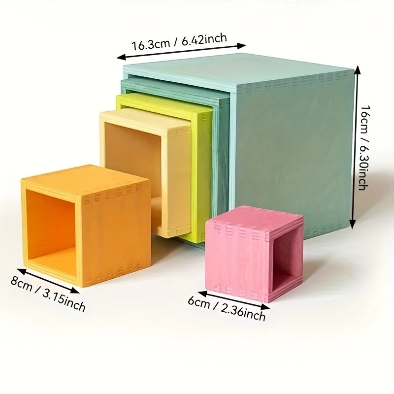 6pcs Set Wooden Colorful Storage Boxes Rainbow Building Blocks Stacking Bowls Sorting Toy Storage Home Office Decor Ornament Box