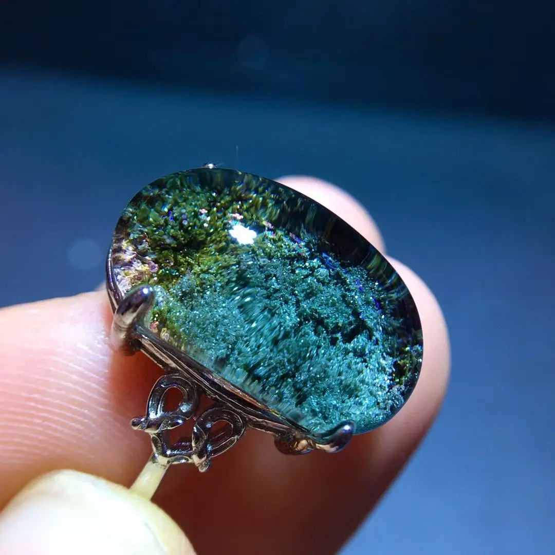 

Natural Green Phantom Adjustable Ring Men 925 Silver 18/11.5mm Oval Phantom Women Men Jewelry AAAAAA