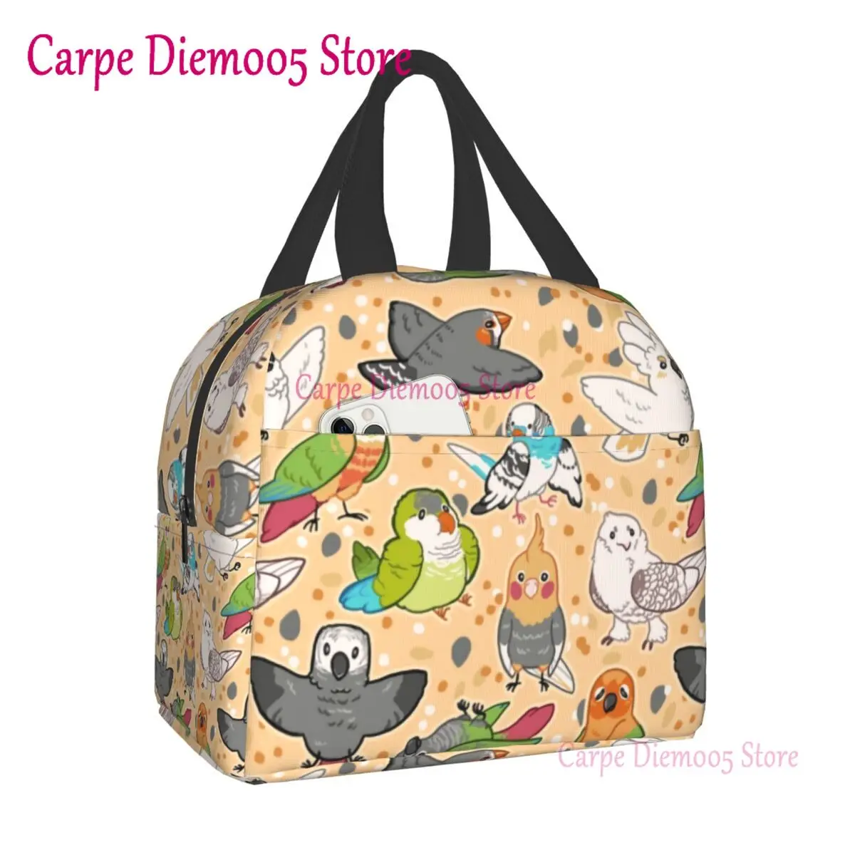 African Grey Parrot Insulated Lunch Bag for Work School Psittacine Bird Portable Cooler Thermal Lunch Box Women Kids Food Bags