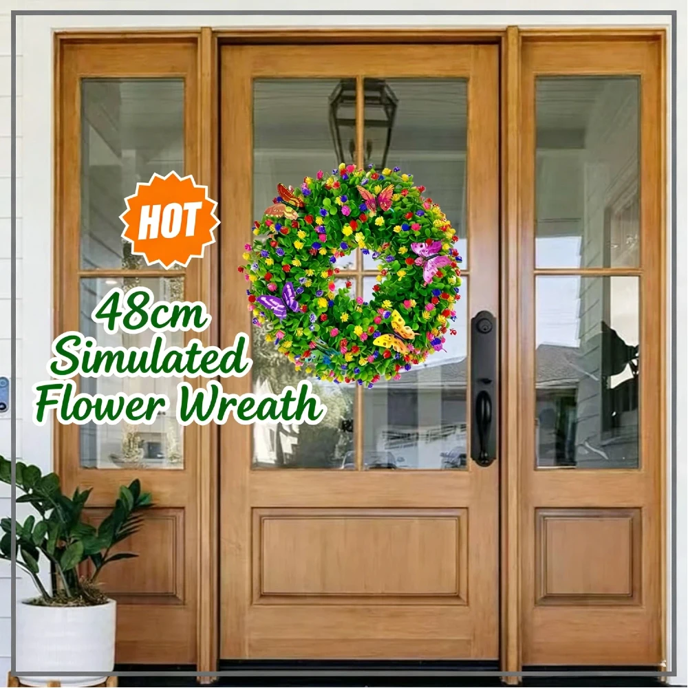 

Искусственный венок из листьев эвкалипта с декором в виде бабочек, высококачественный пластиковый венок, простой в уходе, для фермерского дома, вечеринок, праздников