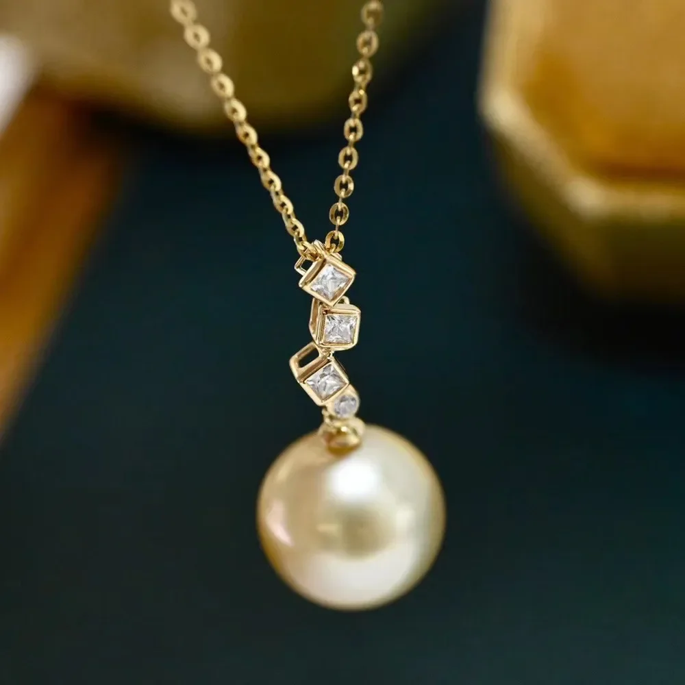 

DIY Pearl Accessories G18K Yellow and White Gold Pendant Empty Holder Fashion Necklace Pendant Holder Women's 9-13mm Round G135