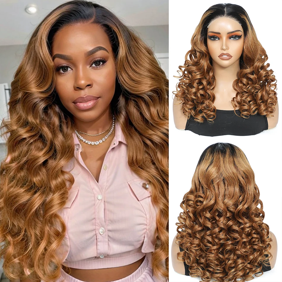 100% Vietnamese Hair Bouncy Curly 5x5 Lace Closure Wig Pre Cut Wear And Go 200% Density Glueless Ombre Loose Wave Lace Front Wig