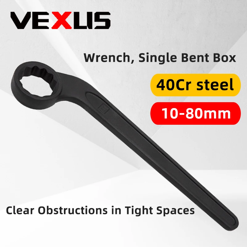 Vexus 40 Cr Wrench, Single Bent Box Industrial-Grade Heavy-Duty 12-Point Star Wrench—Bolt Tightening Tool for Tight Spaces