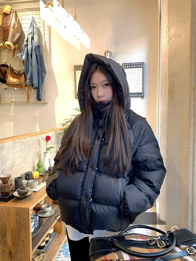 

Корейская женская хлопковая куртка с капюшоном, светло-бежевая, повседневная, теплая, с завязками, верхняя одежда из полиэфирного волокна, на молнии