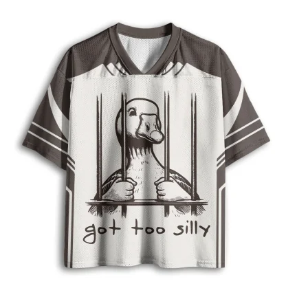 Got Too Silly Funny Duck Prison Print Men V Neck Mesh Jersey Humor Graphic Short Sleeve Top