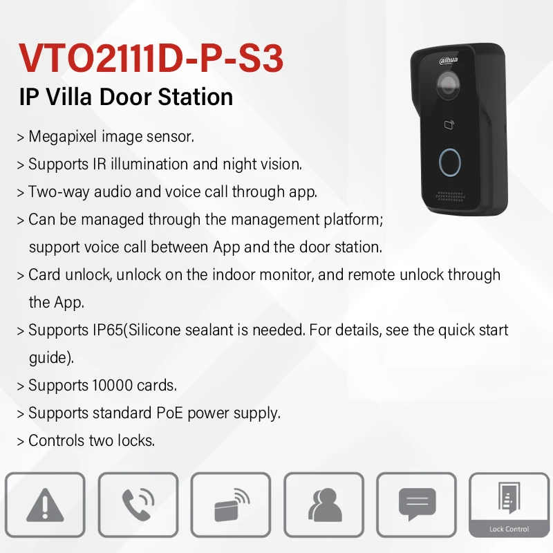 Dahua 2MP Campanello Telecamera VTO2111D-P-S3 Videocitofono IP Supporta Scheda APP Sblocco PoE Full Digital H.265 2025 Ultima versione