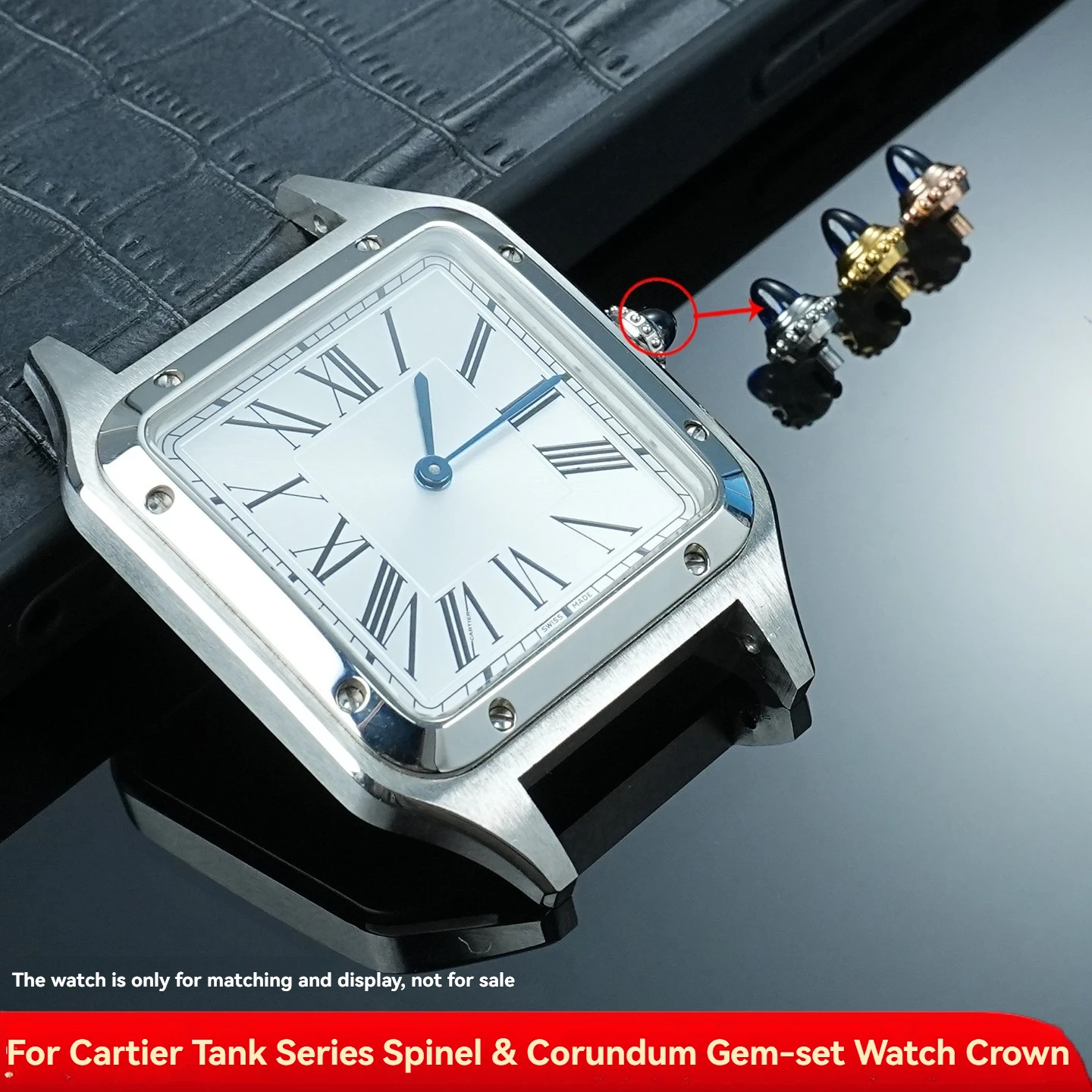 Watch Crown For Cartier Tank Series Spinel & Corundum Gem-set Crown Replacement Stainless Steel Winding Crown Watch Repair