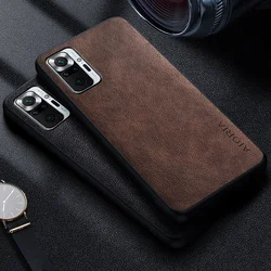 Premium Luxury leather Phone Case for Xiaomi Redmi Note 10 Pro Max 10S 10T Retro Business Style Solid color cover funda