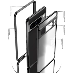 Aluminum Alloy Bumper Frame Magnet Closed Metal Matte Back Cover for Google Pixel 7 Pro 7A 8 Pro 8A Pixel 9 Pro XL Phone Cases
