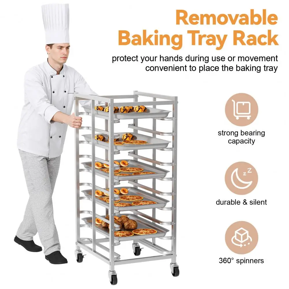 10-Tier Stainless Steel Baking Rack With Wheels, Commercial Pan Trolley, Movable & Detachable Bakery Stand For Oven Bread Pastry