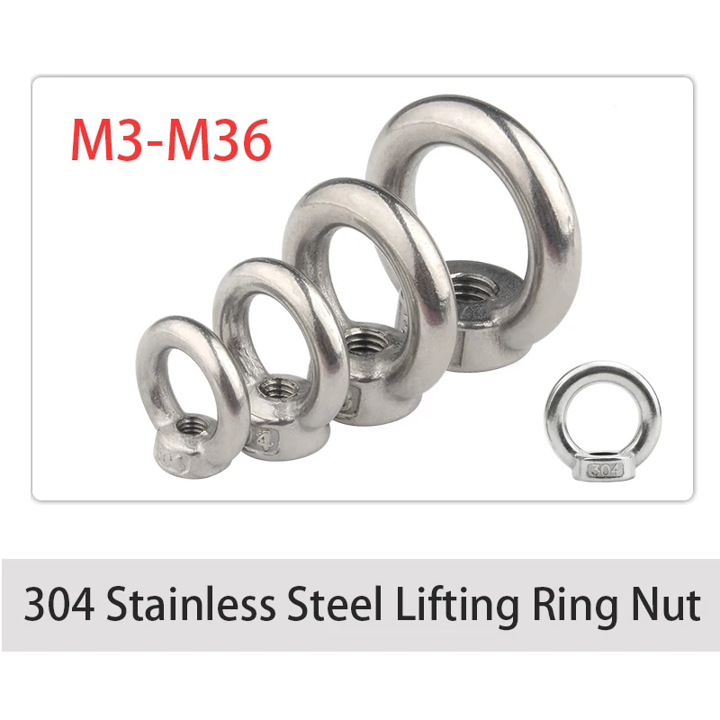 

﻿ 1-5pcs M3 M4 M5 M6 M8 M10 M12 M14 M16 M18 M20 M24 M27 M30 M36 304 Stainless Steel Marine Lifting Eye nut Ring Nut Loop Hole