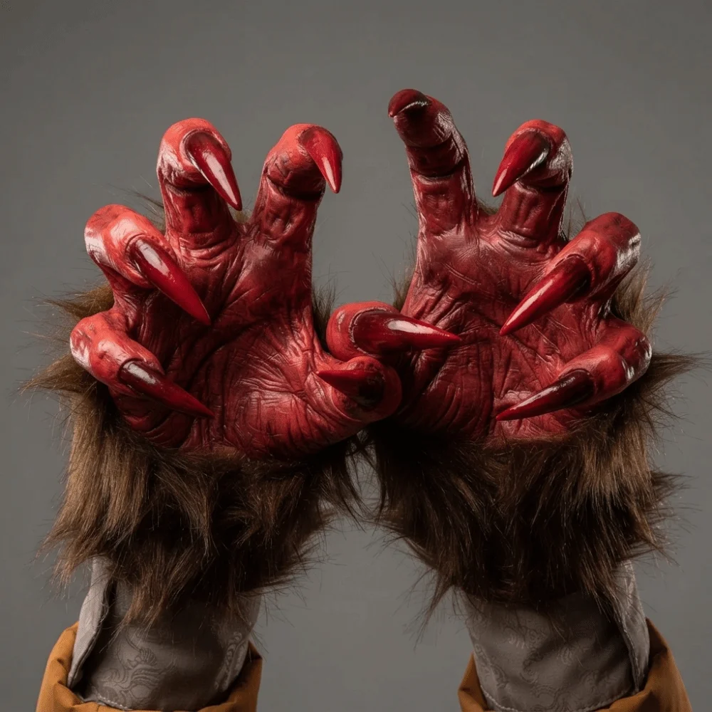 Costume Accessories Creepy Halloween Gloves Latex Flexible Beast Claws Textured Realistic Werewolf Hands Performance