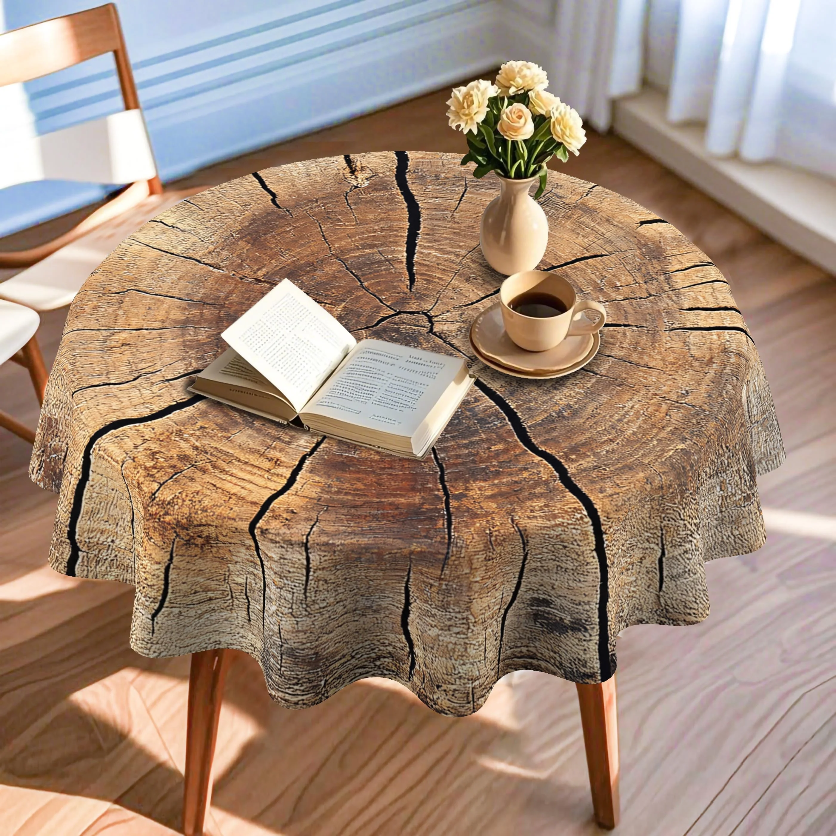 Round Table Cover Featuring a Stump Design with 2D Flat Printing, Suitable for Dining Tables Coffee Tables Picnics And Photo