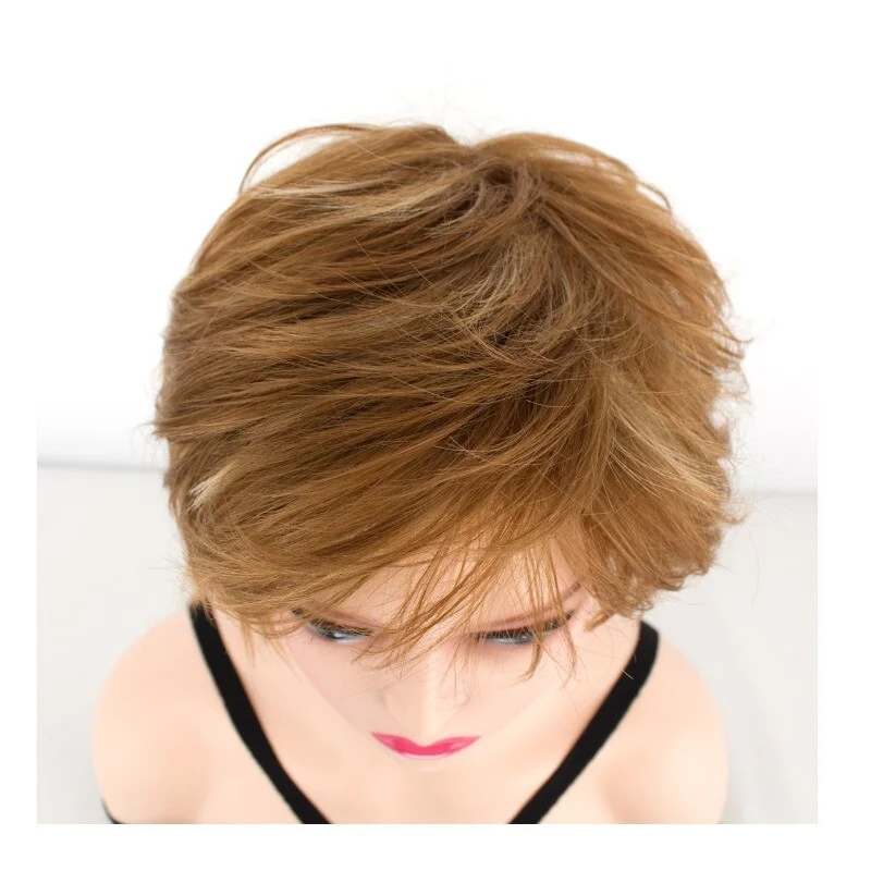 Parrucca da donna naturale da donna Parrucche corte per capelli ricci dorati