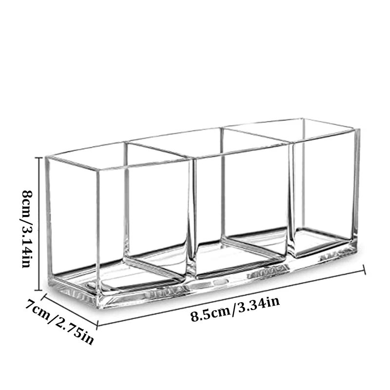 Support de rangement pour pinceaux de maquillage à trois compartiments, support de rangement pour crayons à sourcils, boîte de rangement transparente de grande capacité, porte-stylo de papeterie 1 pièces