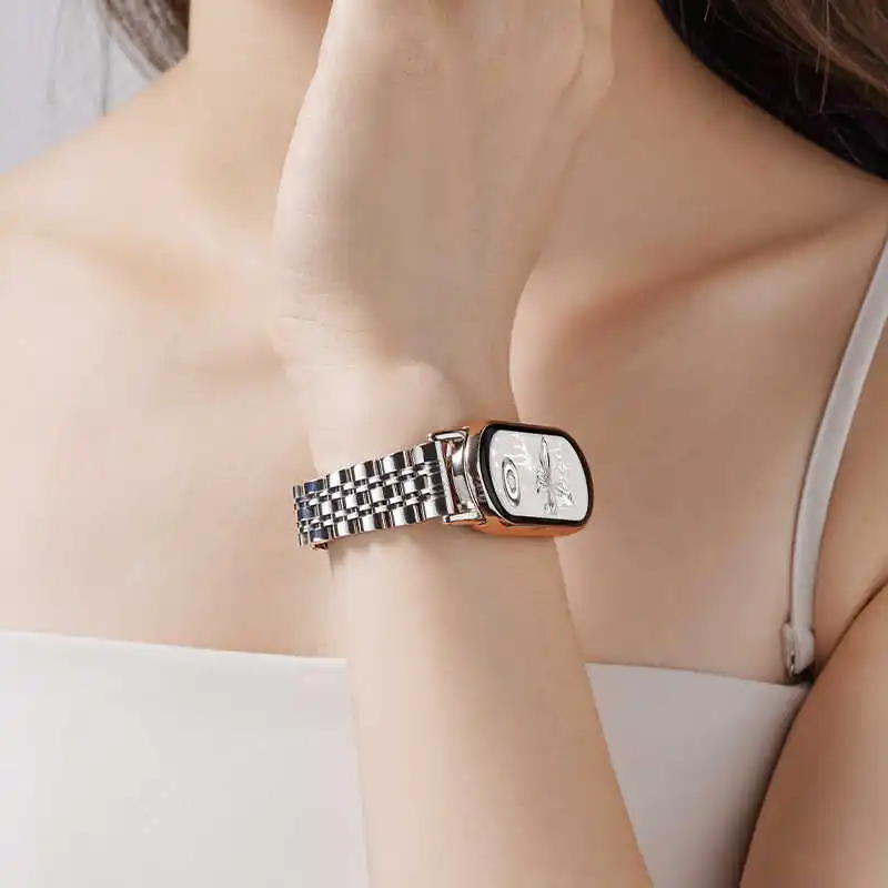 For Mi Band 9 Strap Slim Metal Bracelet Women Correa For Xiaomi Mi Band 8 Wristband Stainless Steel Lady Watchband Accessories