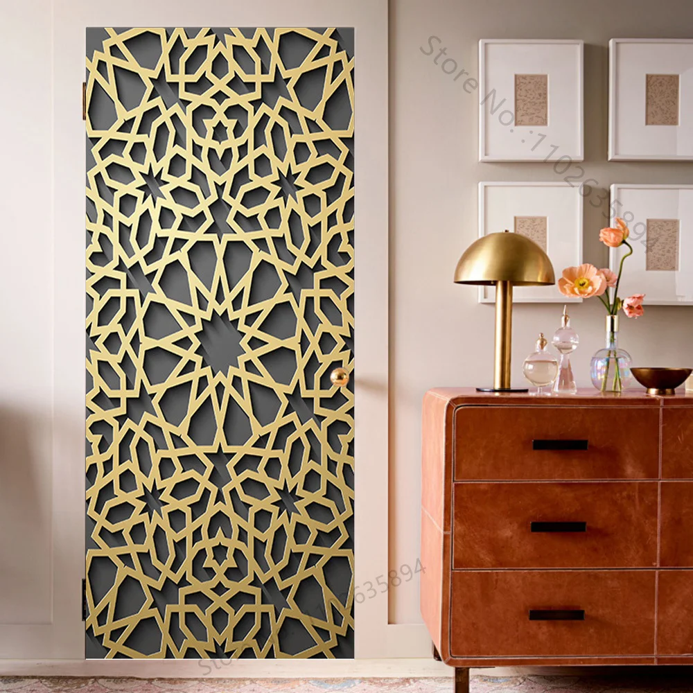 Art 3D Relief Door Sticker Muslim Mural Wallpaper Vinyl Decals Removable Room Décor Self Adhesive Wall Covers Poster for Home