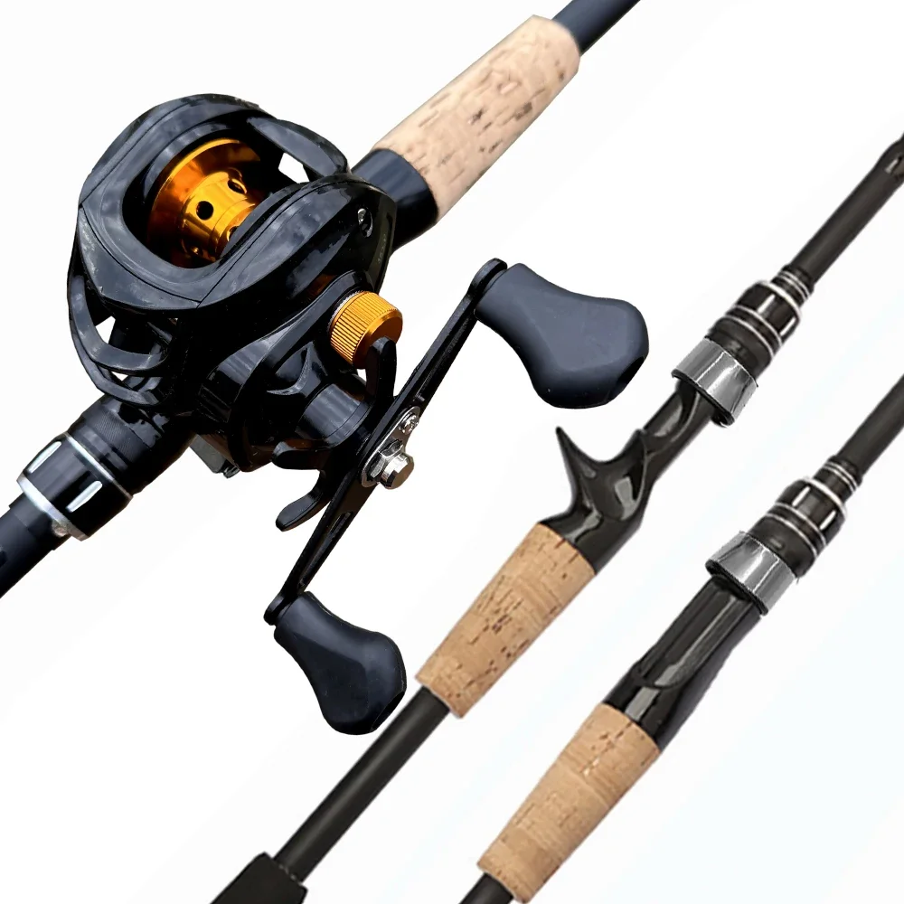 Fishing Rod Reel Line Combo 1.5-2.4m Telescopic Carbon Fiber Casting Rod Metal Spool Baitcasting Reel Max Drag 8kg for Bass