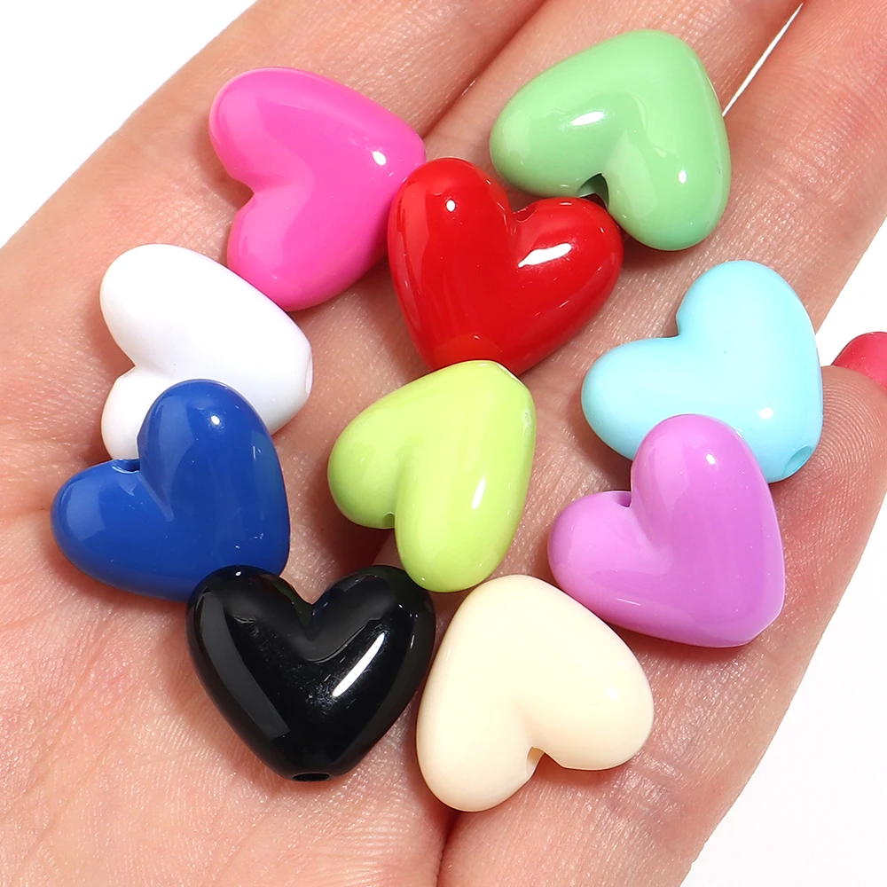 50pcs 15x17mm Heart Acrylic Beads Solid Color Loose Spacer Beads For Jewelry Making DIY Bracelet Earrings Phone Chain Keychain image 3