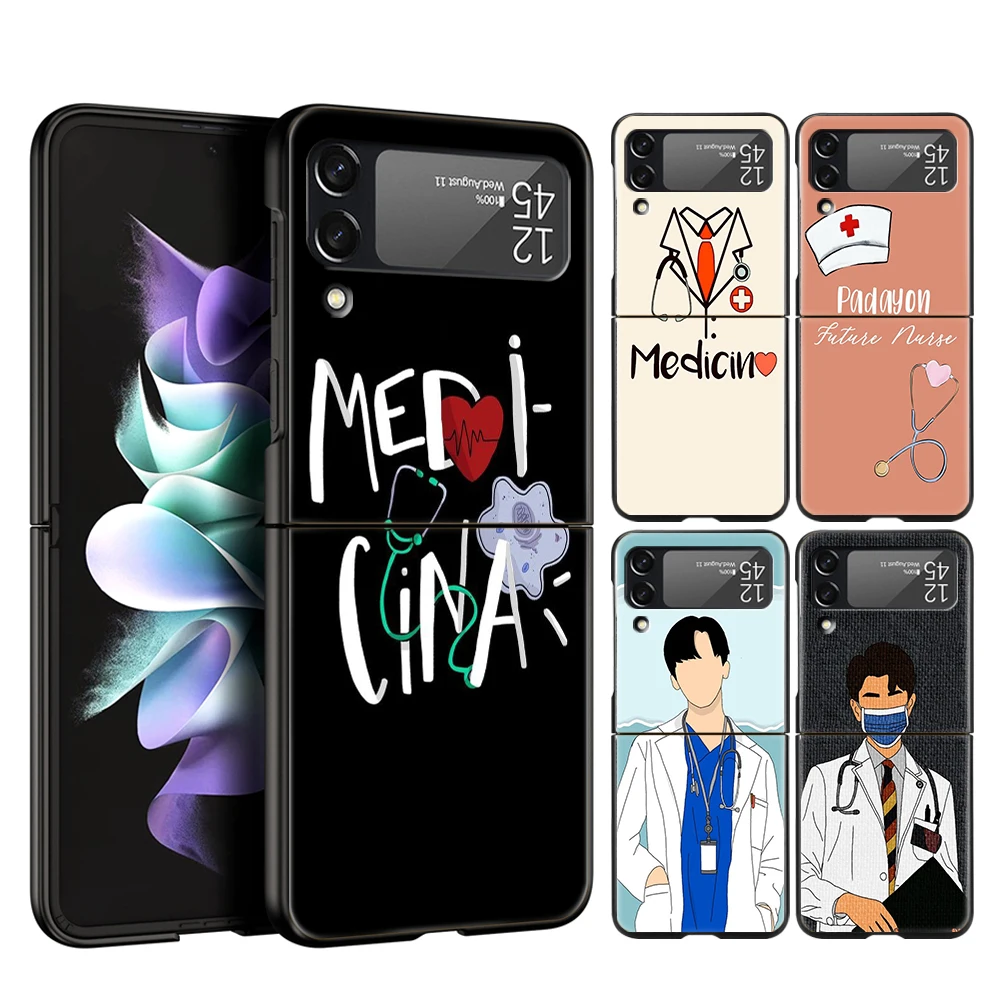 Nurse Medical Medicine Hard PC Phone Case For Samsung Galaxy Z Flip 5 4 3 Black Cover For Galaxy Z Flip 6 Foldable Shockproof