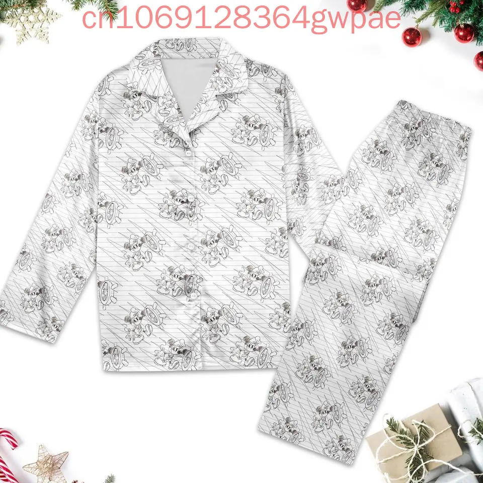 Disney Mickey Mouse Cruise Pajamas Set 3D Print Disney Christmas Cartoon Casual Men's Women's Long Sleeve Shirt Pajama Set