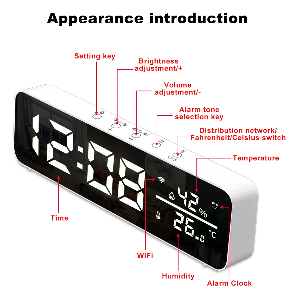 SZ-01T Clock Temperature and Humidity  Alarm Clock Home Supplies Home Decorations  Clocks WiFi Temperature Humidity Sensor