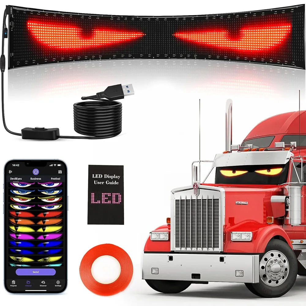 LED Eyes Lights for Car Windshield,Devil Eyes Light Strips with Dynamic Patterns, APP/Remote Control,USB-Powered for Cars/Trucks