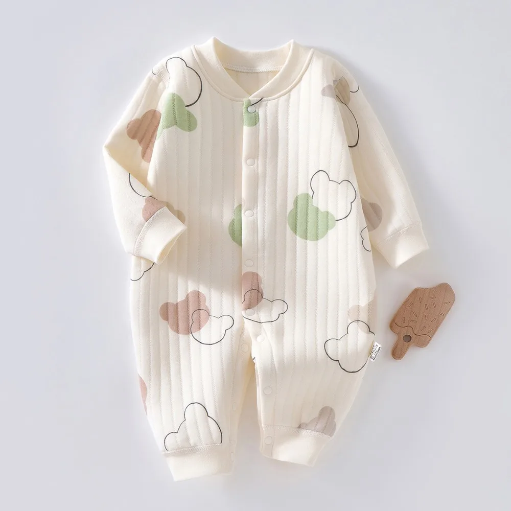 Baby Warm Jumpsuit Autumn and Winter Baby Cotton Clothes Newborn Pajamas Cute Pattern Printed Baby Jumpsuit