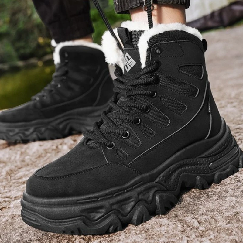 

Мужские зимние ботинки из овчины на флисовой подкладке, зимние экстремальные утепленные холодные ботинки с высоким берцем, уличная термохлопковая обувь на толстой подошве