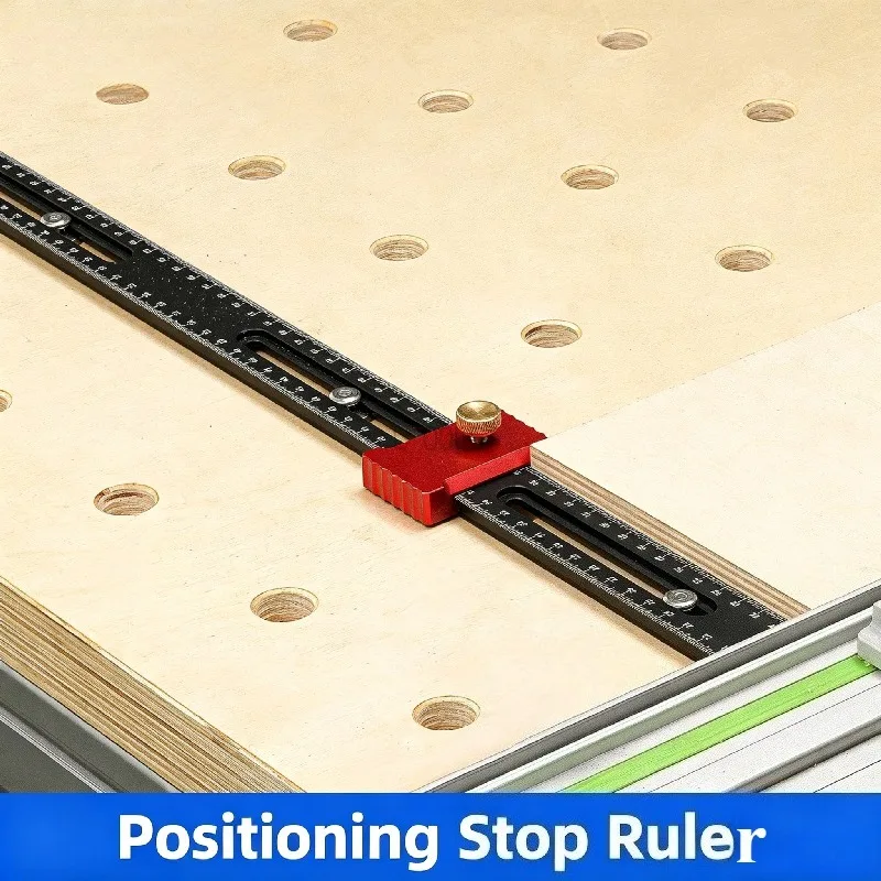 Fence Stop Scale Ruler Woodworking Adjustable Track Saw Stop Locator Jig MFT Workbench Guide Rail Cutting Positioning Block Tool